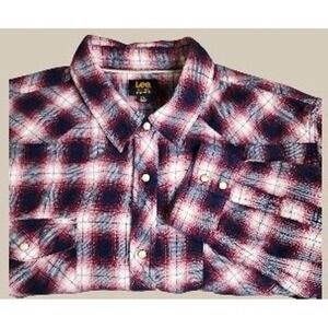 Lee‎ Reg Fit Plaid Flannel Long Sleeve Snap Button Shirt Men's XXL Chores Work